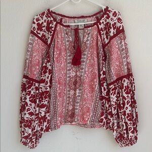 Rachel Zoe Cotton Crochet Bohemian Red and White Blouse